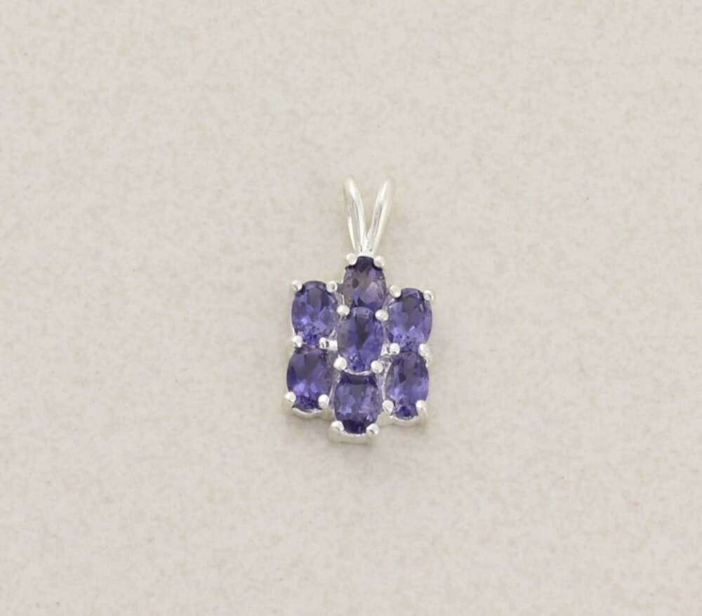 Pendant Only Sterling Silver Natural Tanzanite Flower Pendant 1" x 1/2" inch